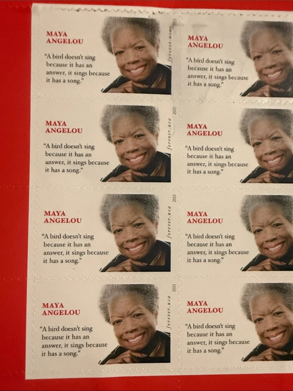 Maya‎ Angelou Commemorative Stamp Sheet - Red